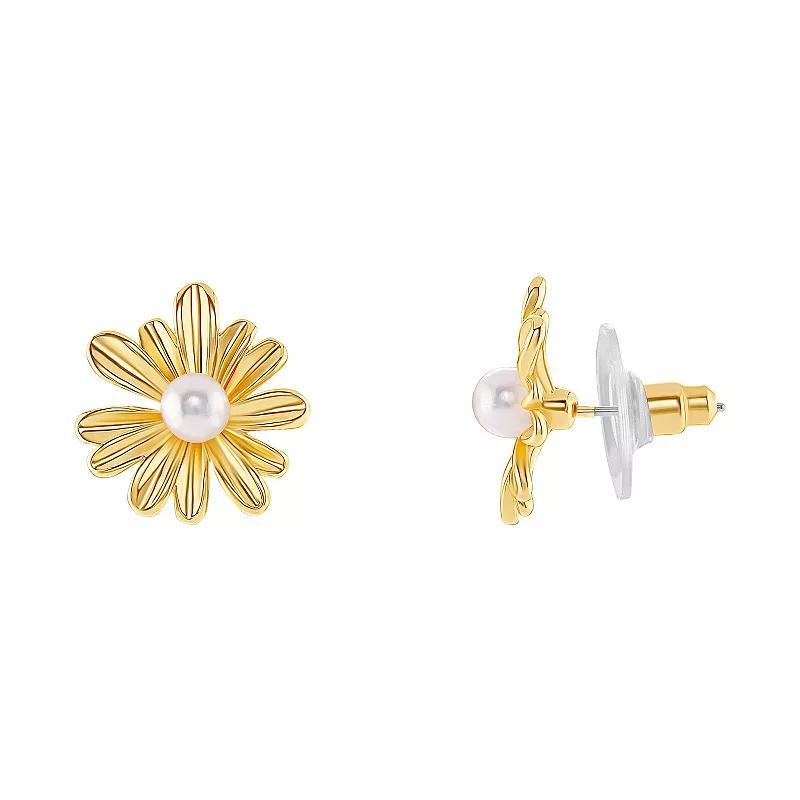 Emberly Gold Tone Simulated Pearl Flower Stud Earrings, Womens, Yellow Gold Tone Product Image