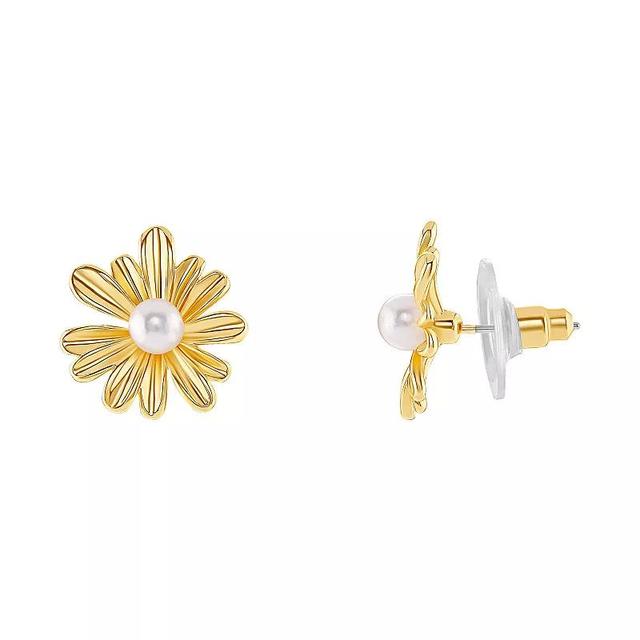 Emberly Gold Tone Simulated Pearl Flower Stud Earrings, Womens, Yellow Product Image