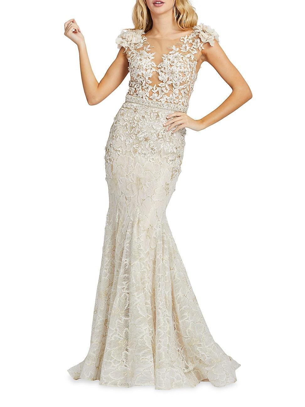 Womens Illusion Beaded Mermaid Gown Product Image