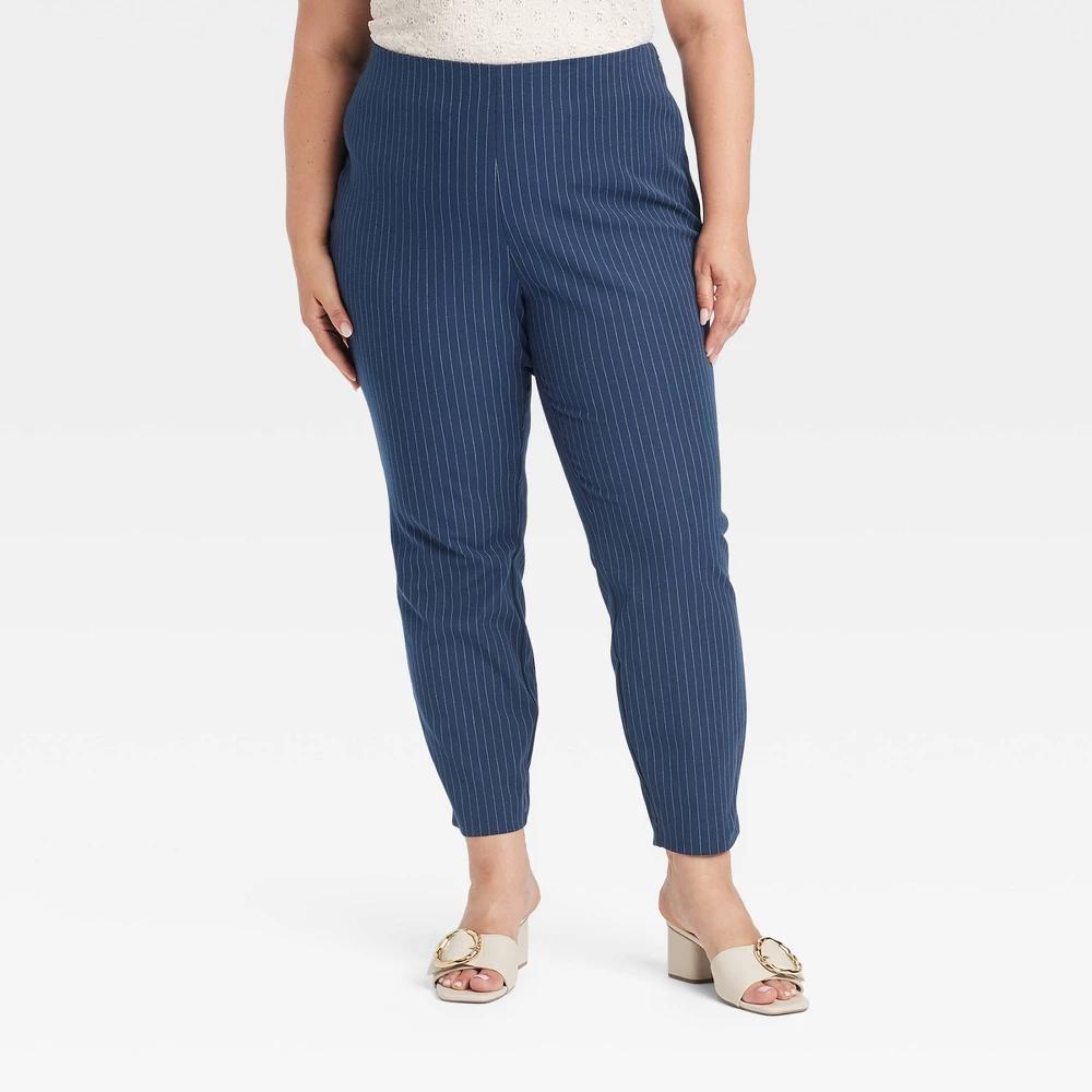 Womens High-Rise Skinny Ankle Pants - A New Day Navy Striped 17 product image