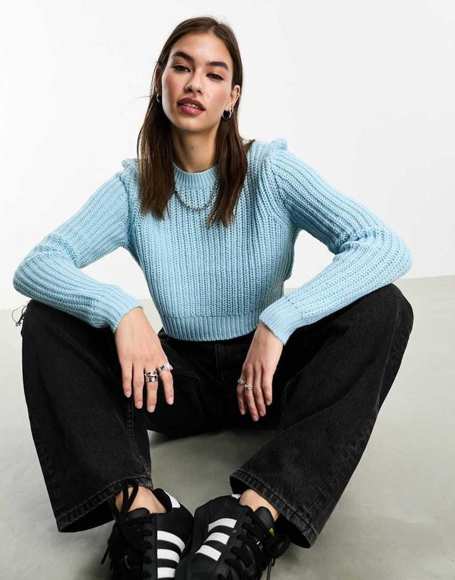 Only cropped ribbed sweater in light blue  Product Image