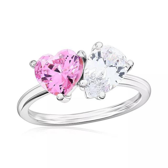 Argento Bella Sterling Silver Pink & White Cubic Zirconia Heart & Pear Ring, Womens Product Image