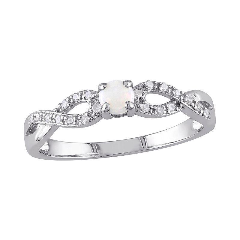 Stella Grace Sterling Silver White Opal & 1/10 Carat T.W. Diamond Infinity Ring, Womens Silver Tone Product Image