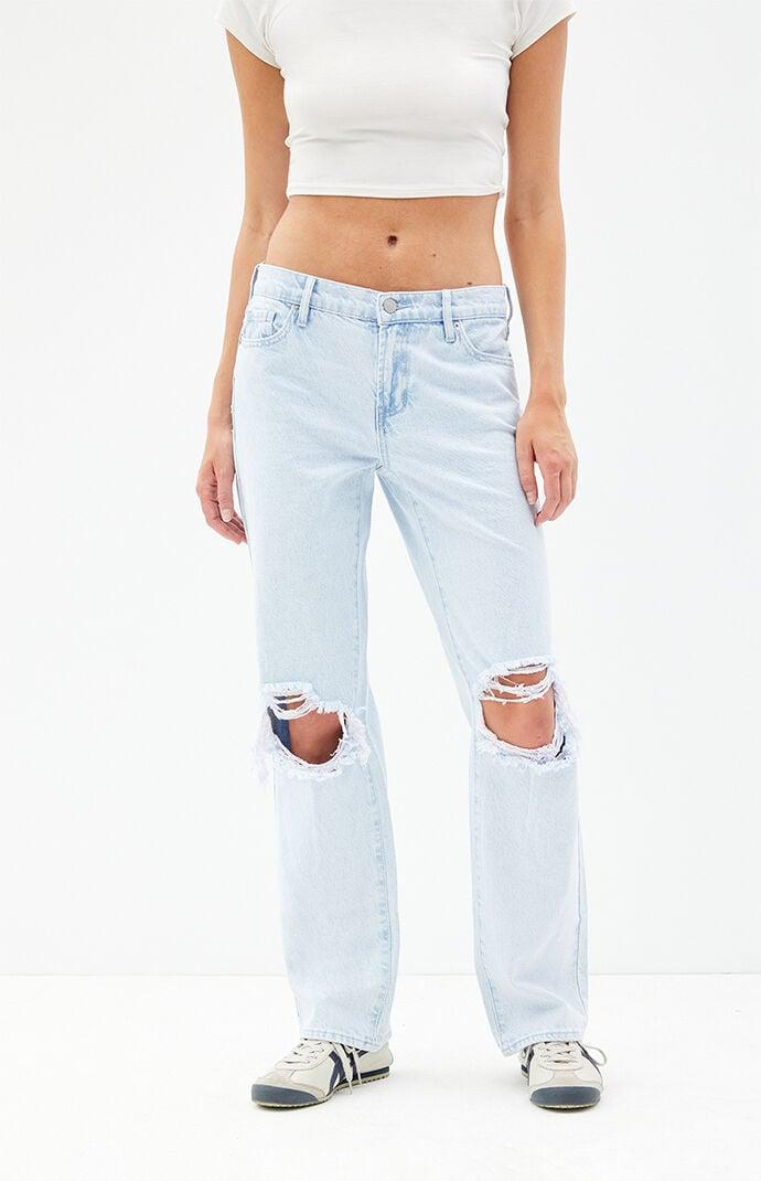 Womens Jordyn Light Indigo Ripped Low Rise Straight Leg Jeans Product Image