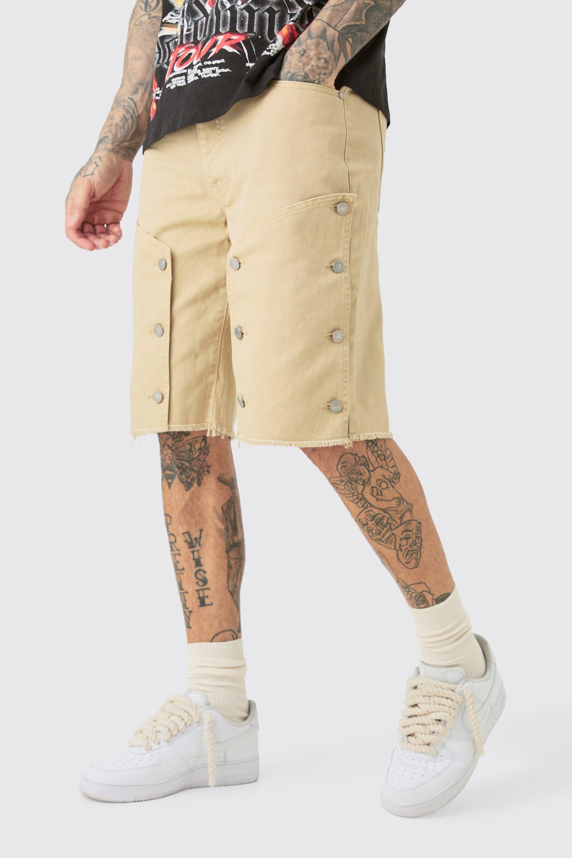 Mens Beige Tall Fixed Waist Washed Twill Carpenter Relaxed Short, Beige Product Image