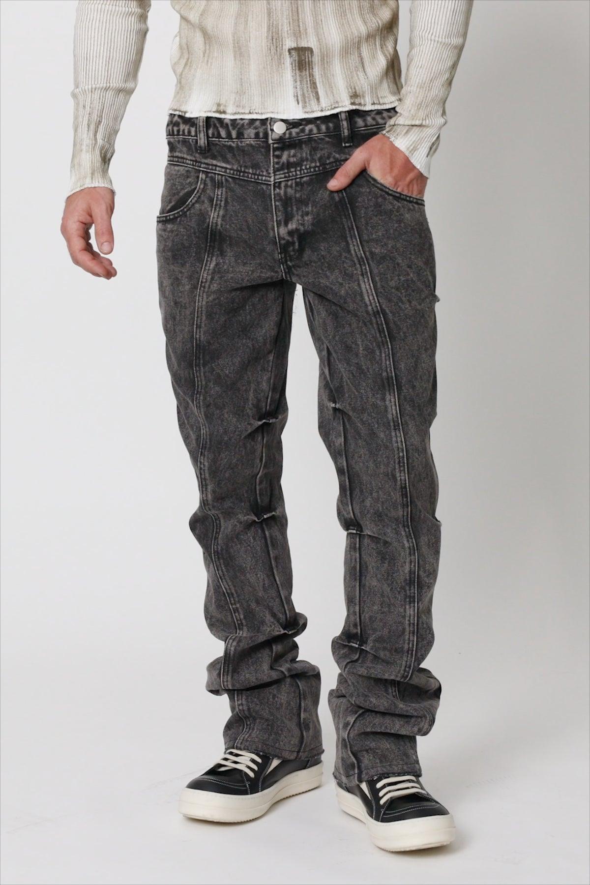 B648 Side Pinned Flare Denim - Washed Black Product Image