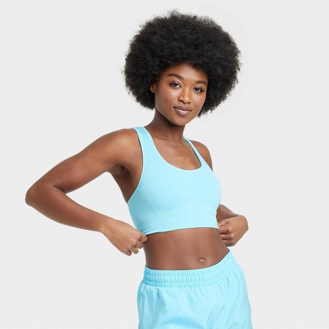 Womens Seamless Medium Support Racerback Midline Sports Bra - All In Motion Light Blue XS Product Image