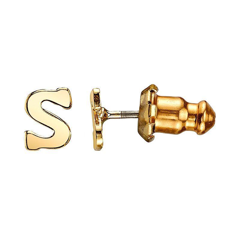 1928 14K Gold Dipped Initial Button Earrings, Womens, Yellow Product Image