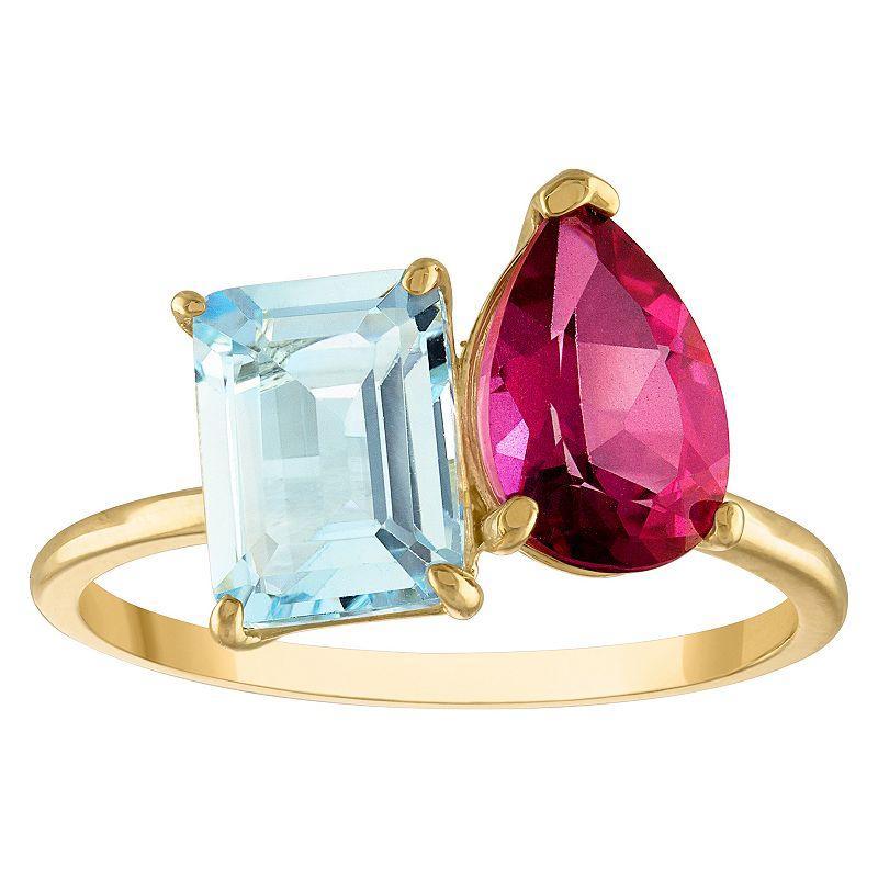 Tiara 10k Gold Pink & Blue Topaz Ring, Womens Product Image