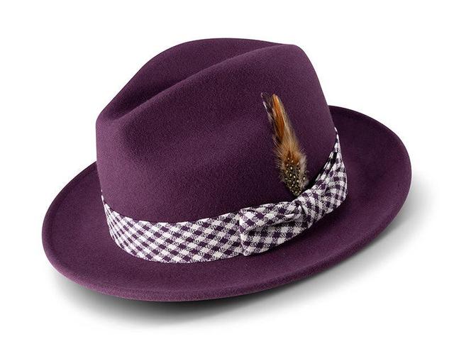 Plum Wool Felt Dress Hat with Feather Accent Product Image