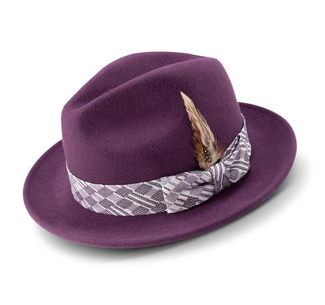 Plum Wool Felt Dress Hat with Feather Accent Product Image