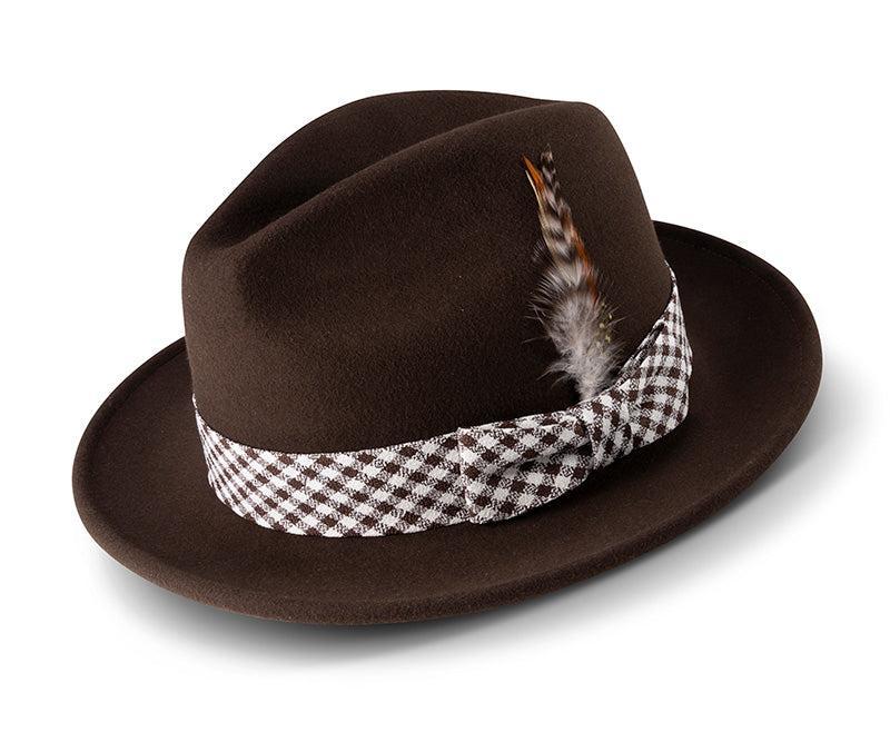 (L) Brown Wool Felt Dress Hat with Feather Accent Product Image