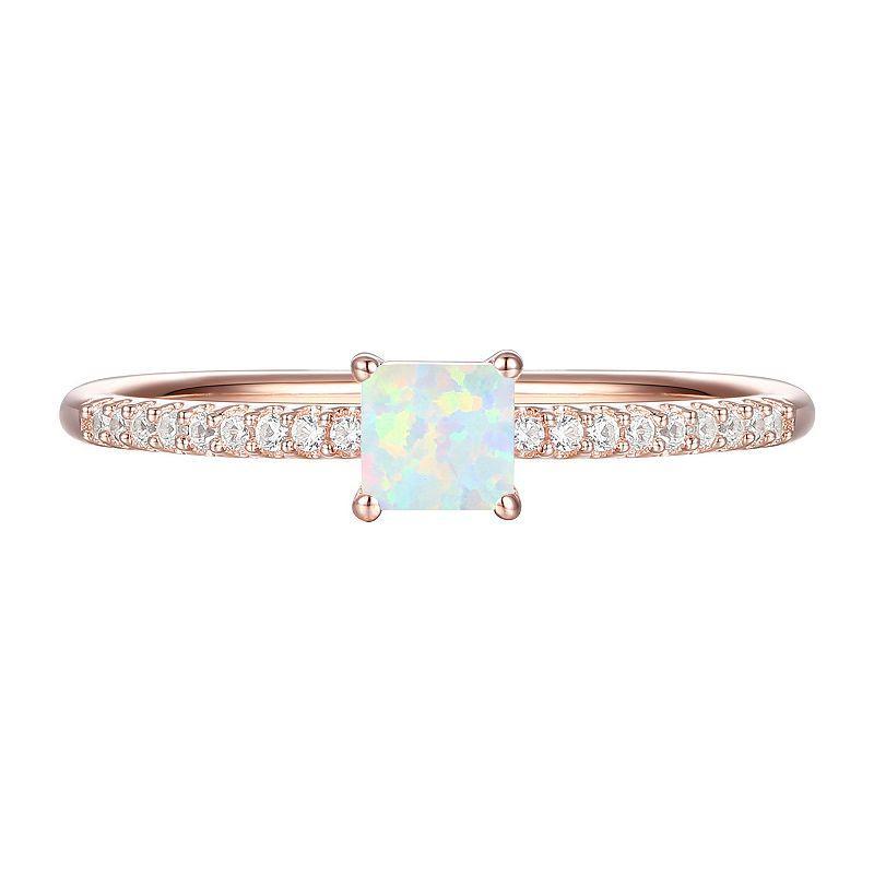 14k Rose Gold Over Silver Lab-Created Opal, Lab-Created White Sapphire Solitaire Ring, Womens Pink Product Image