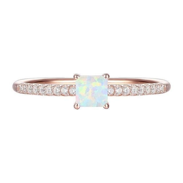 14k Rose Gold Over Silver Lab-Created Opal, Lab-Created White Sapphire Solitaire Ring, Womens Product Image