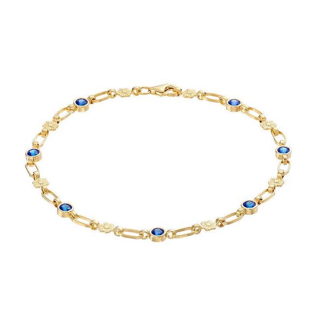 Kristen Kesho Sterling Silver Lab-Created Sapphire Flower Bracelet, Womens Gold Tone Product Image