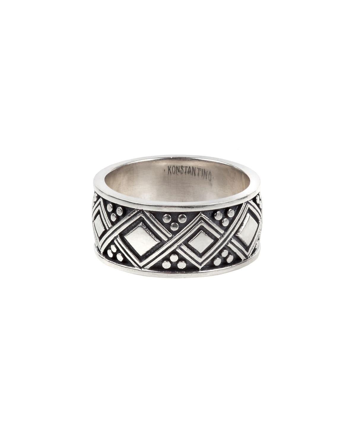 Mens Diamond-Carved Sterling Silver Band Ring Product Image