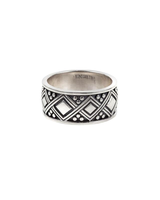 Mens Diamond-Carved Sterling Silver Band Ring Product Image