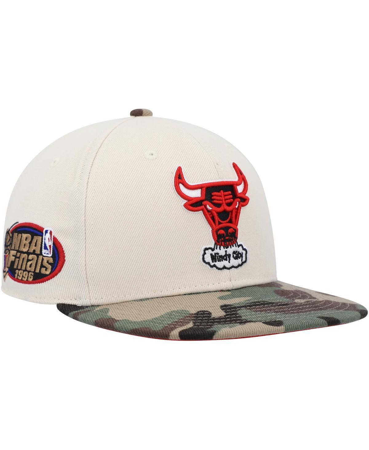 Mens Mitchell & Ness Cream Chicago Bulls Hardwood Classics 1996 Nba Finals Off White Camo Fitted Hat - Cream Product Image