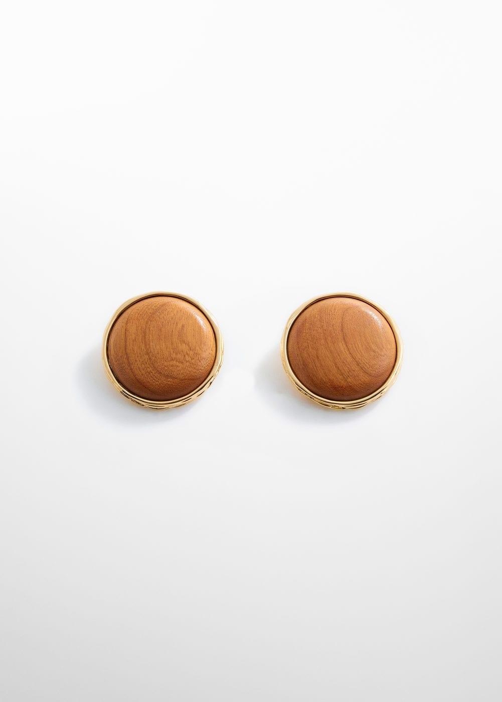 MANGO - Wooden earrings with circular design - One size - Women Product Image