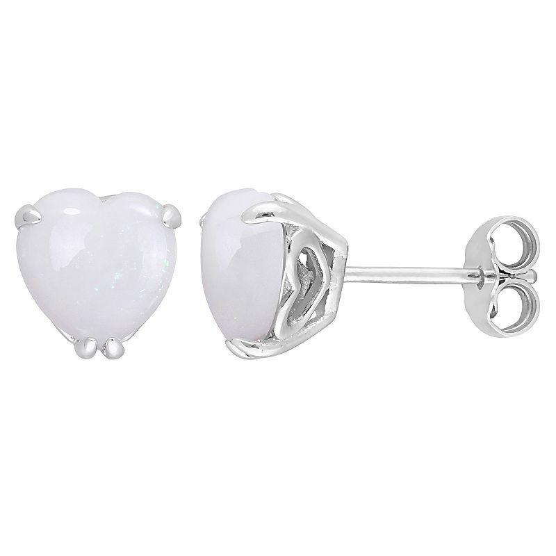 Stella Grace Sterling Silver & Gemstone Heart Stud Earrings, Womens, White Product Image