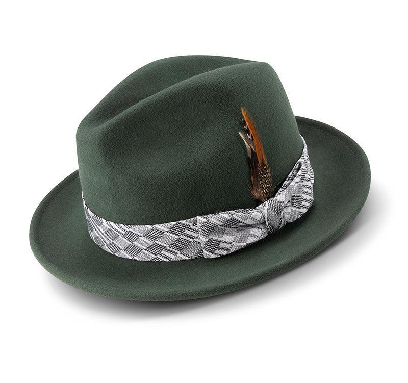 Hunter Green Wool Felt Dress Hat with Feather Accent Product Image