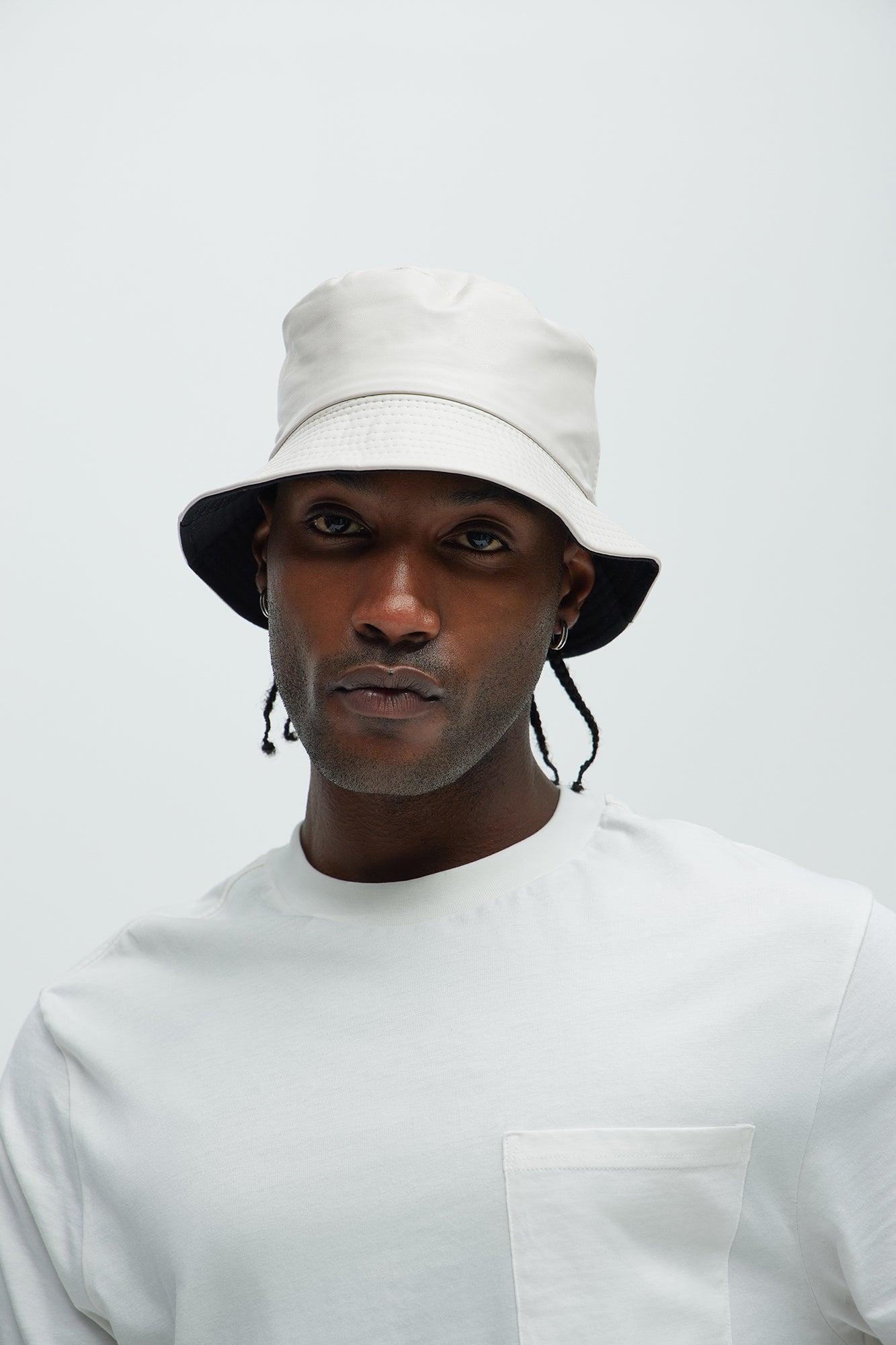 Faux Leather Bucket Hat - Off White Product Image