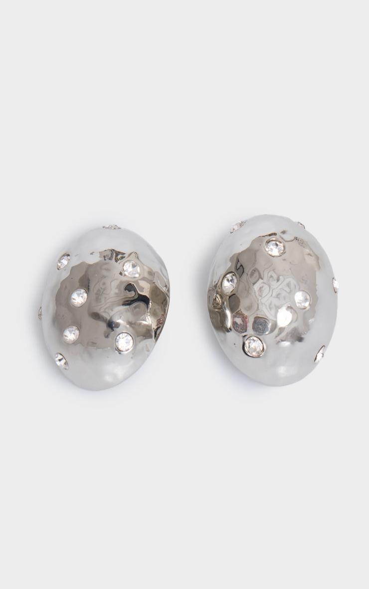 Silver Molten Diamante Pebble Statement Earrings Product Image