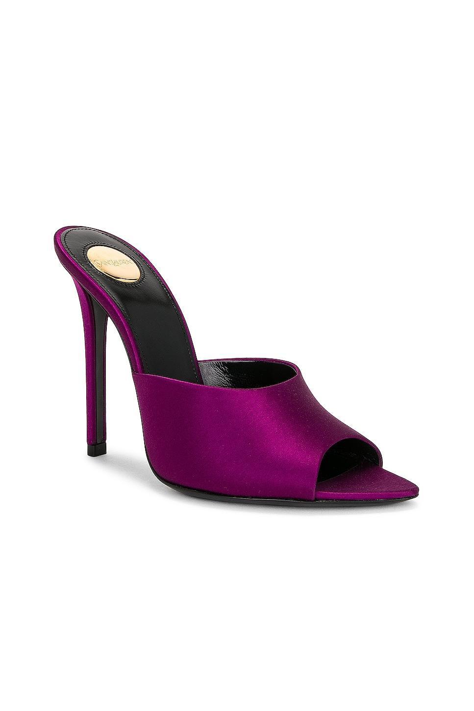 Saint Laurent Goldie Mule Sandal in Cyclamen - Purple. Size 36.5 (also in 36, 37, 37.5, 38, 39, 39.5). Product Image