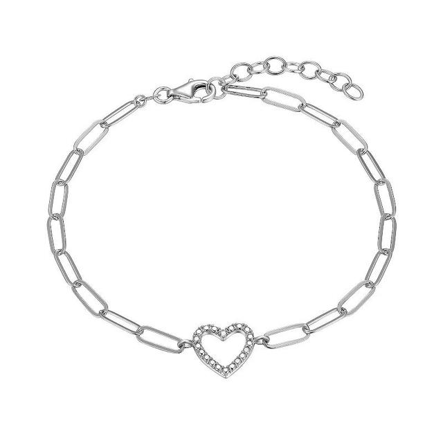 18K Gold Over Silver Diamond Accent Open Heart Paperclip Chain Bracelet, Womens Sterling Product Image