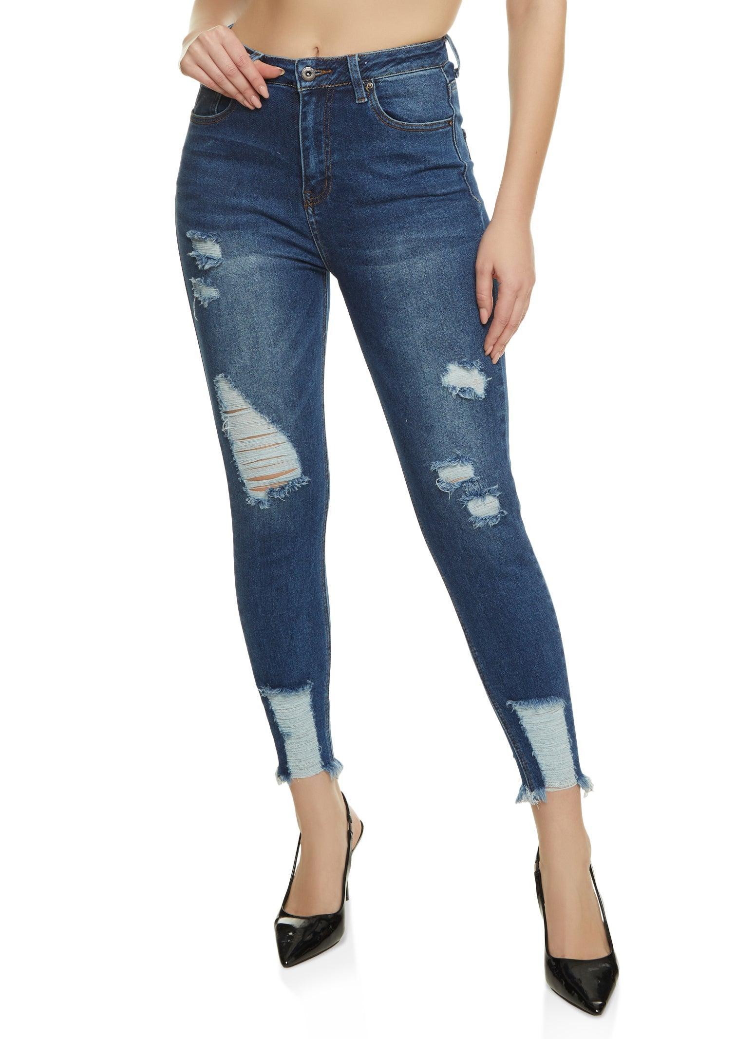 Womens WAX Distressed Frayed Hem Skinny Jeans product image