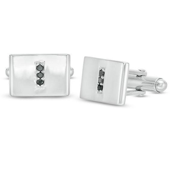 Men's 1/6 CT. T.w. Black Diamond Vertical Trio Cuff Links in Sterling Silver Product Image