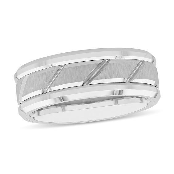 Men's 8.0mm Comfort Fit Diagonal Grooved Tungsten Wedding Band Product Image