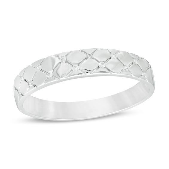 Men's 1/20 CT. T.w. Diamond Quilted Wedding Band in 10K White Gold Product Image