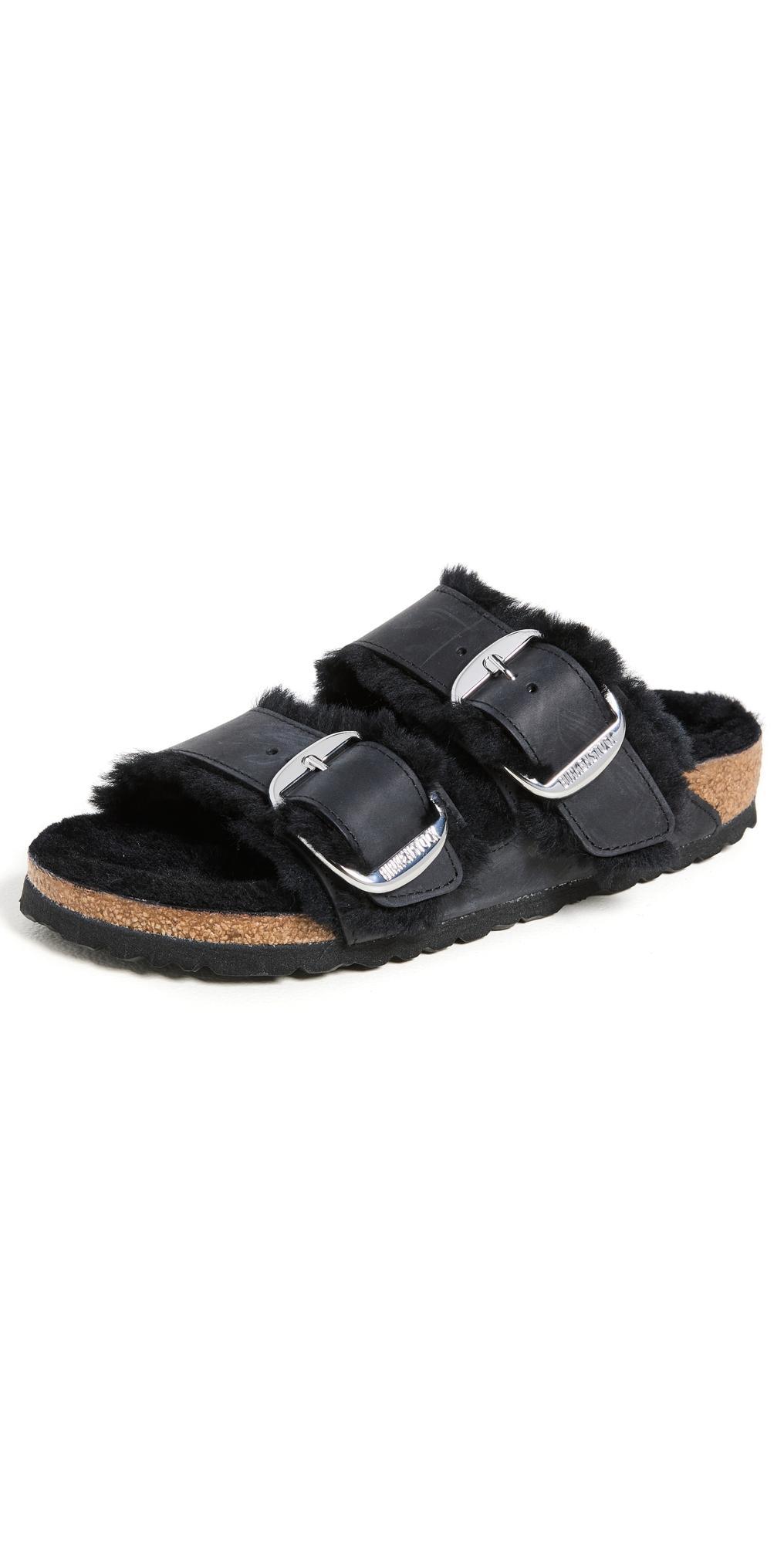 Womens Arizona Big Buckle Shearling-Lined Leather Sandals Product Image