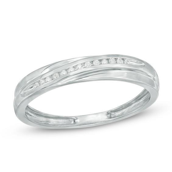 Men's 1/20 Diamond Slant Wedding Band in 10K White Gold Product Image