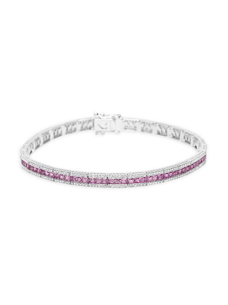 Womens 14K White Gold, Diamond & Pink Sapphire Tennis Bracelet Product Image