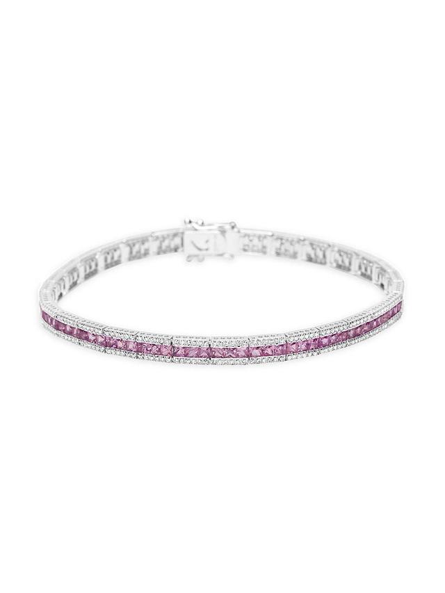 Womens 14K White Gold, Diamond & Pink Sapphire Tennis Bracelet Product Image