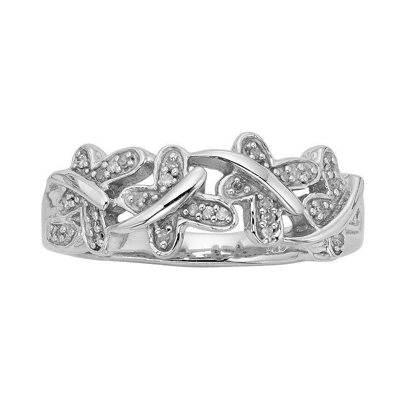 Jewelexcess Sterling Silver 1/10-ct. T.W. Diamond Butterfly Ring, Womens White Product Image