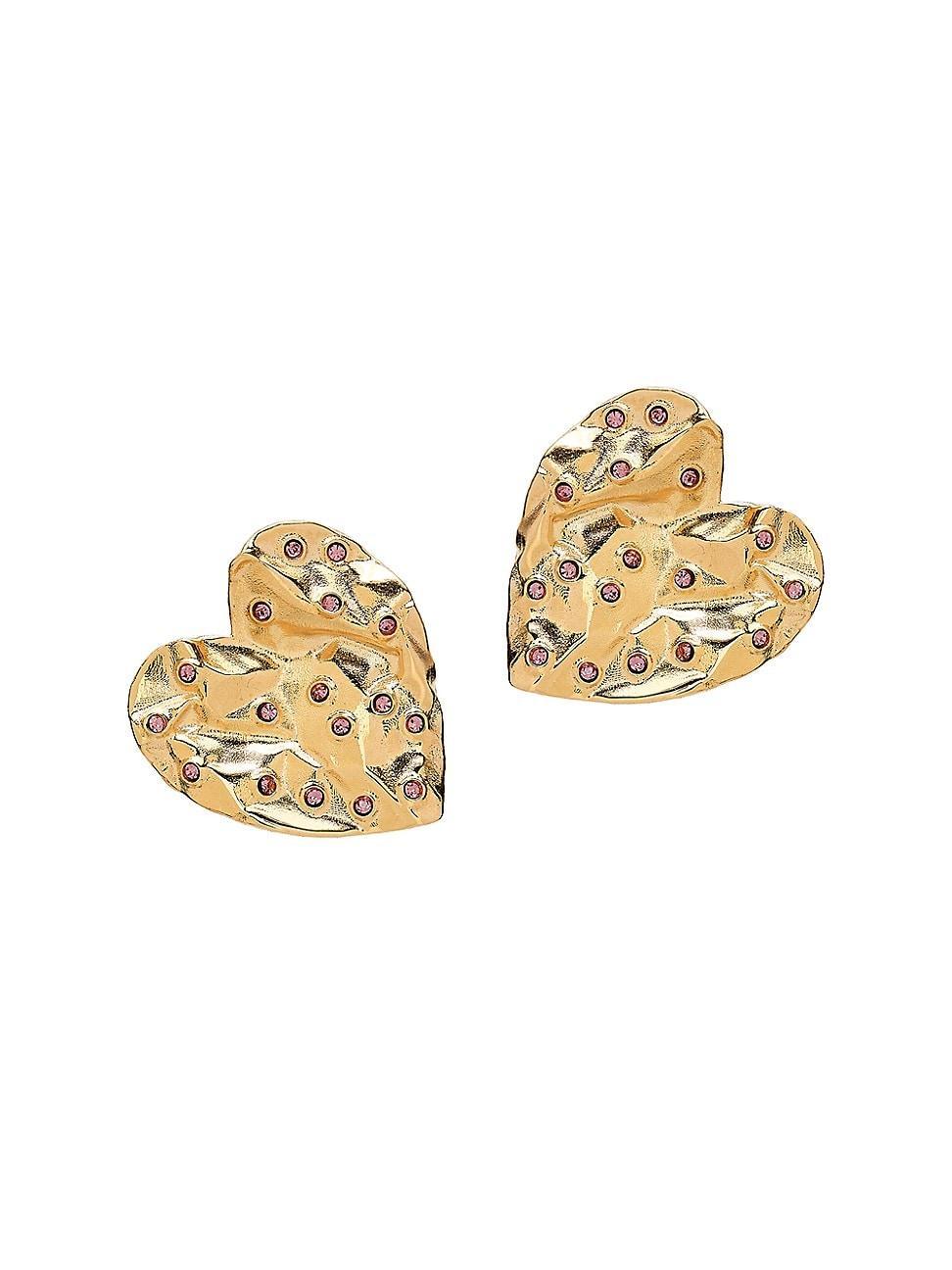 Womens Goldtone & Crystal Heart Earrings Product Image