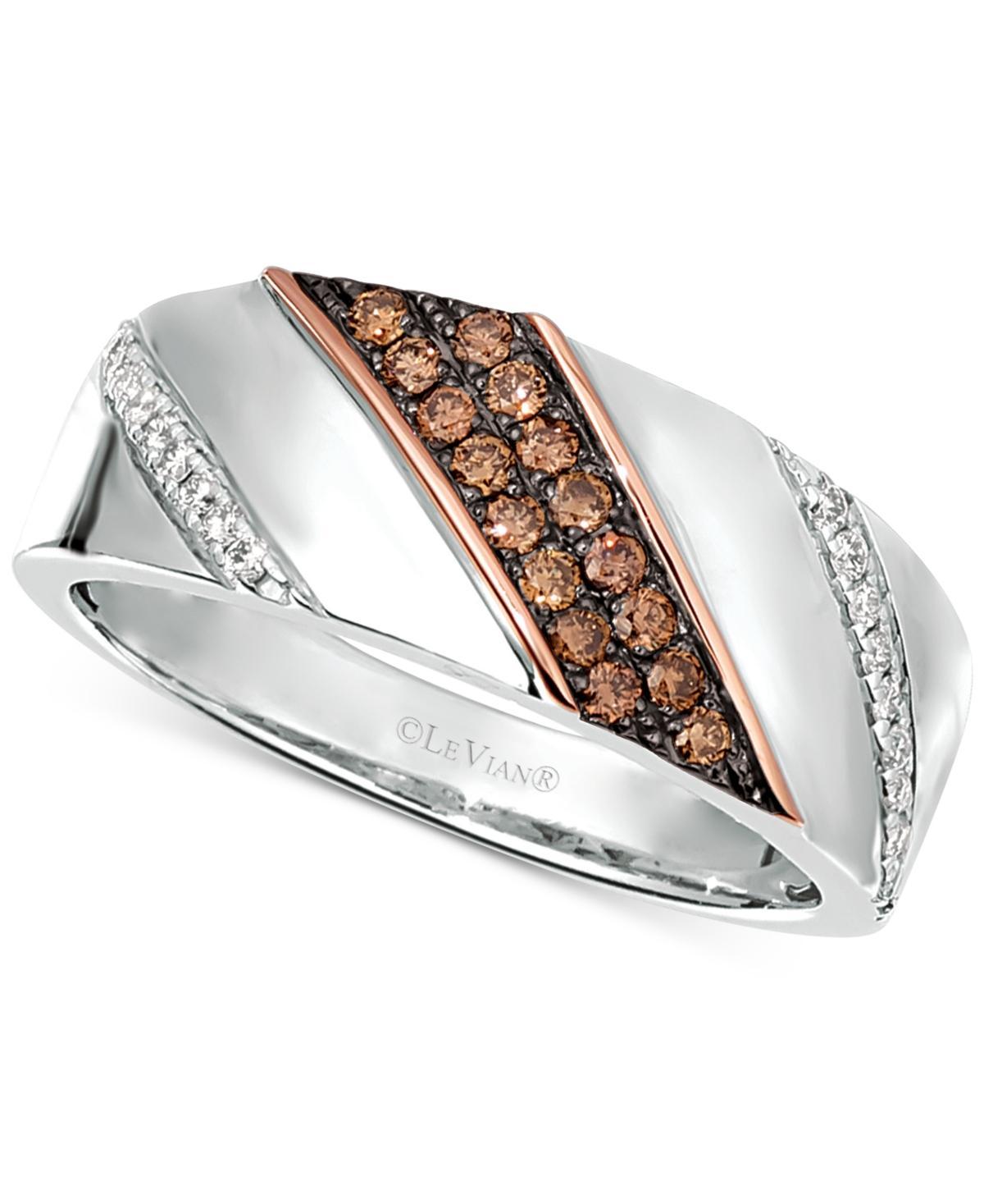 Le Vian Chocolatier Mens Diamond Diagonal Diamond Ring (3/8 ct. t.w.) in Sterling Silver & 14k Rose Gold Product Image