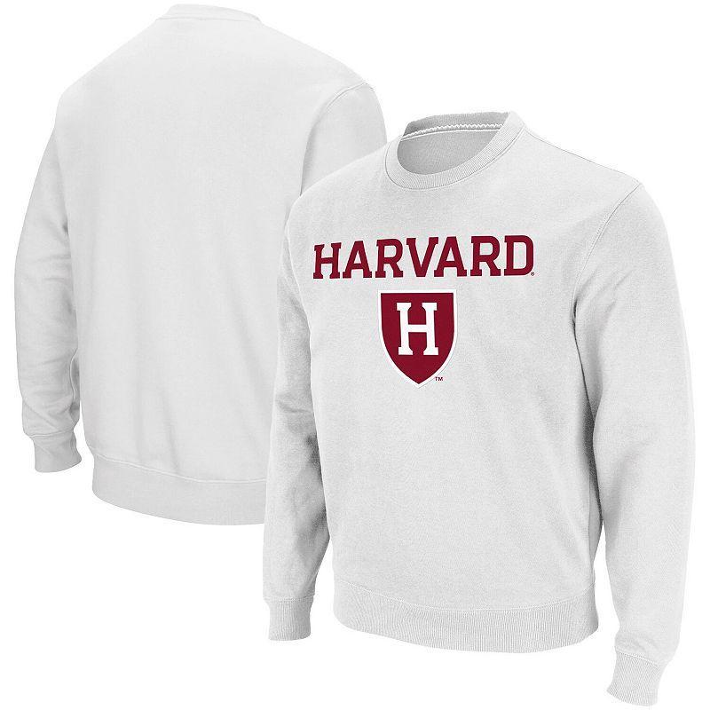 Mens Colosseum White Harvard Crimson Team Arch & Logo Tackle Twill Pullover Sweatshirt Product Image