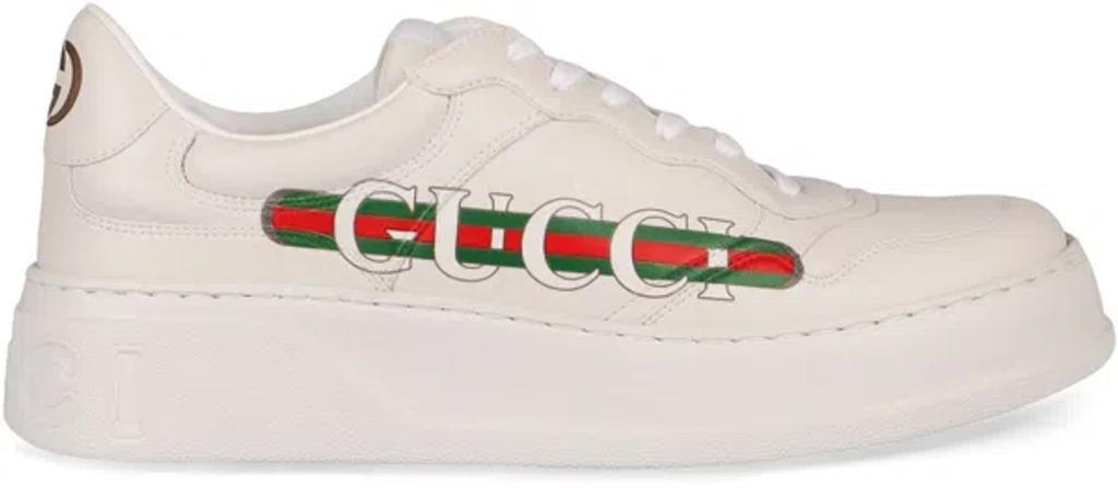 GUCCI Faux Leather Low-top Sneakers In White Product Image