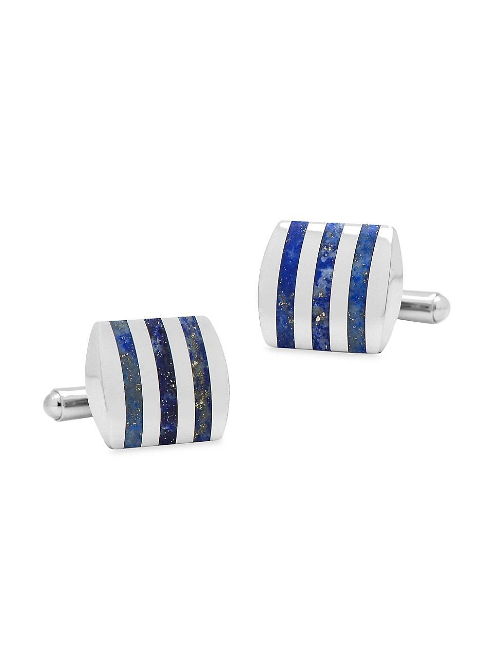 Stainless Steel Striped Lapis Cufflinks Product Image