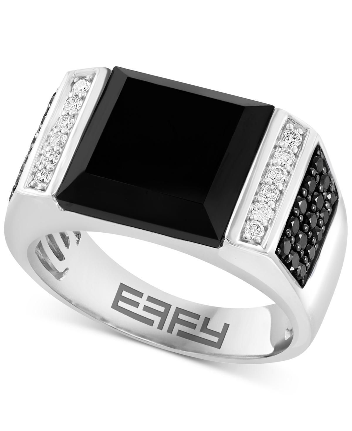 Effy Mens Onyx & Diamond (5/8 ct. t.w.) Ring in 14k White Gold Product Image