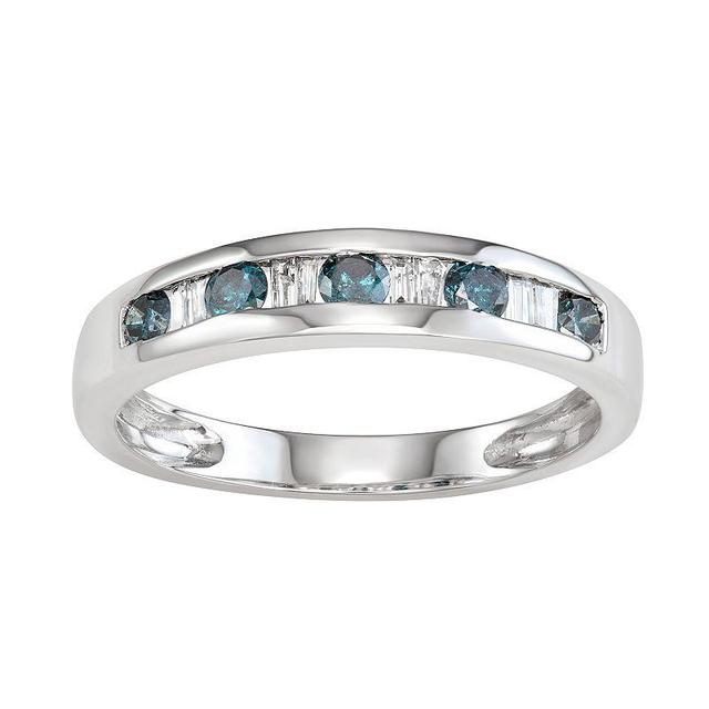 10k White Gold 3/8 Carat T.W. White & Blue Diamond Ring, Womens Multicolor Product Image