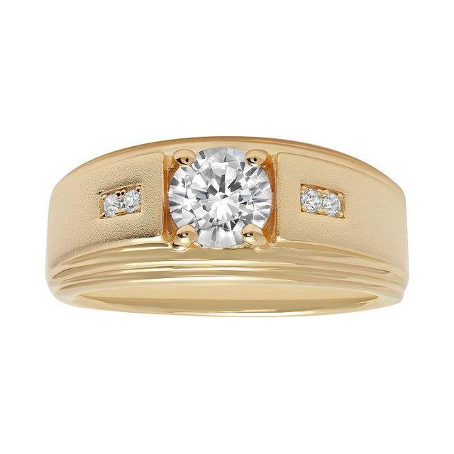 Mens 14K Gold over Silver Cubic Zirconia Grooved Ring Gold Tone Product Image