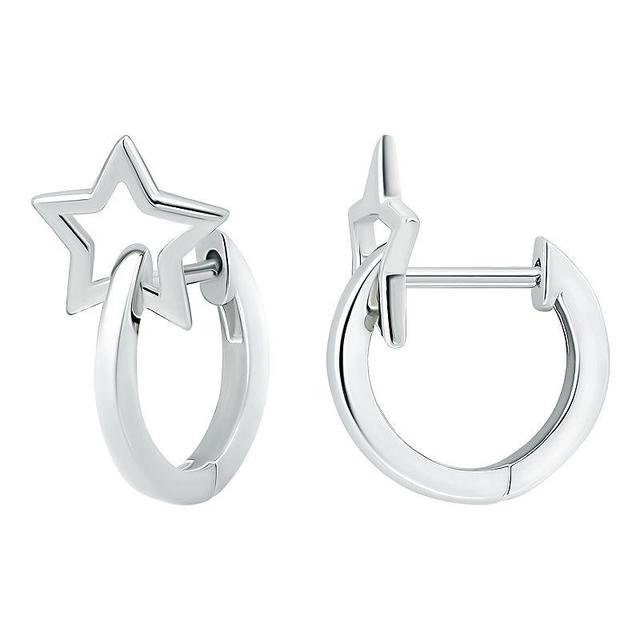 Aleure Precioso Sterling Silver Star Huggie Hoop Earrings, Womens, Silver Tone Product Image