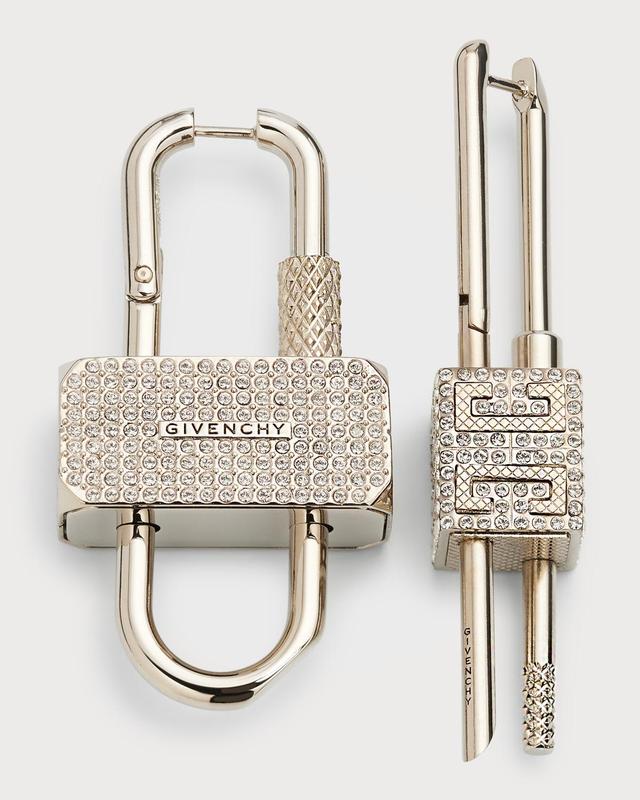 Givenchy Men's Asymmetrical Crystal Pavé Lock Earrings - SILVER Product Image