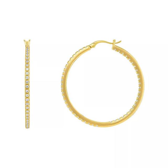 PRIMROSE 18k Gold Vermeil Polished Pave Cubic Zirconia In Out Hoop Earrings, Womens 18k Gold Vermeil Clear Product Image