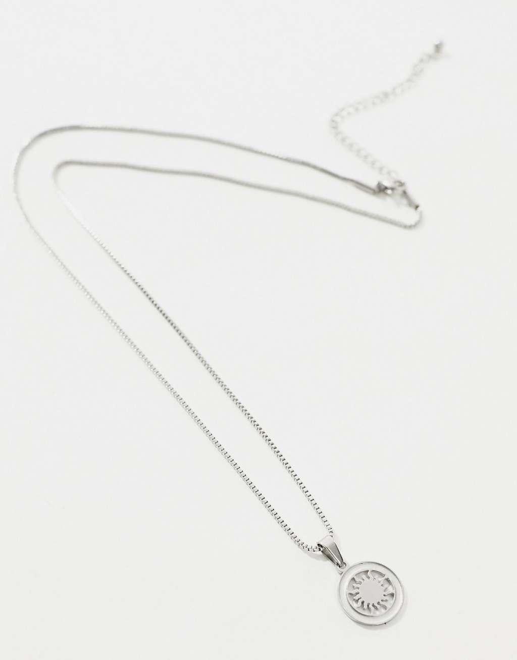 ASOS DESIGN waterproof stainless steel necklace with round pendant in silver tone Product Image